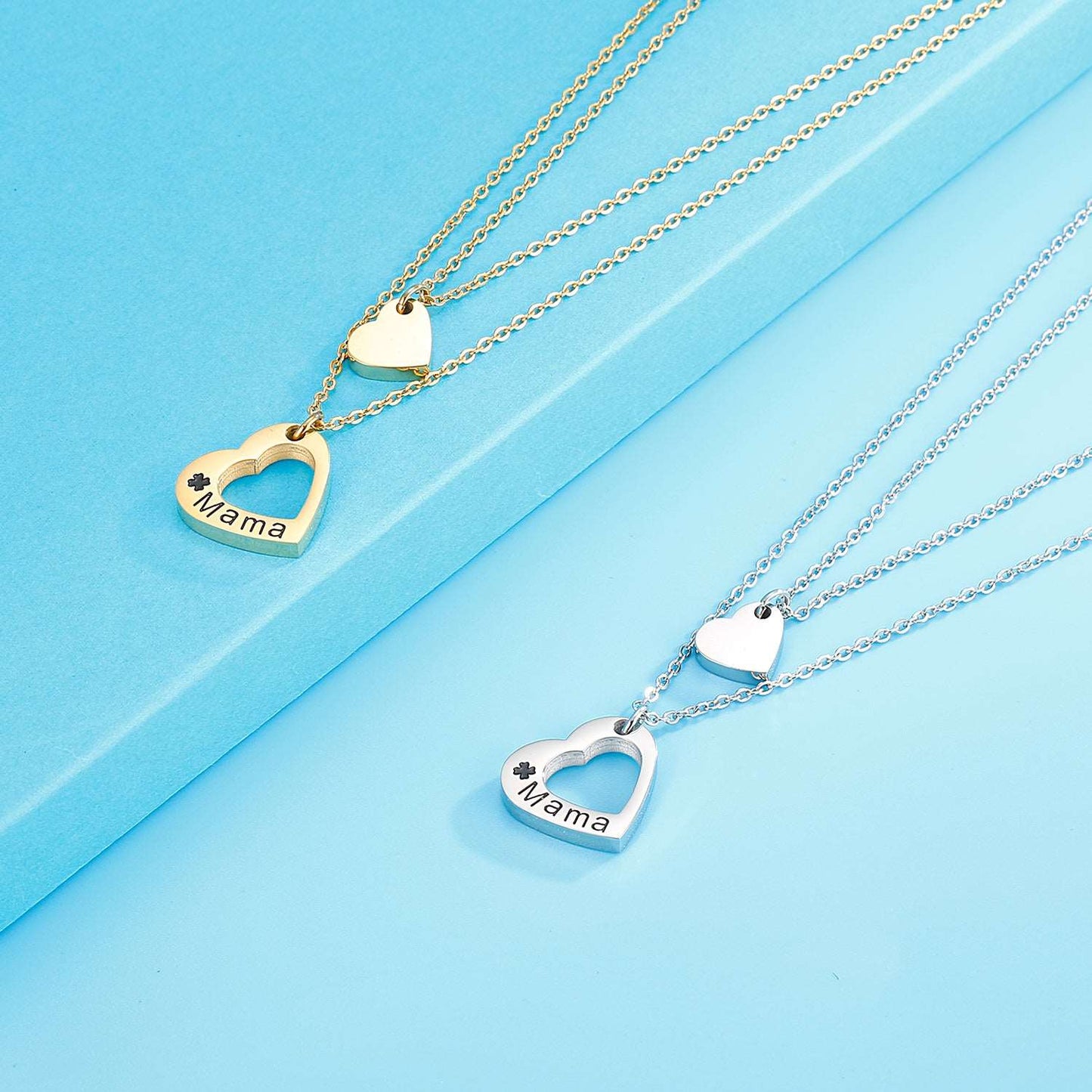 Stainless Steel Cutout Heart Double-Layered Necklace